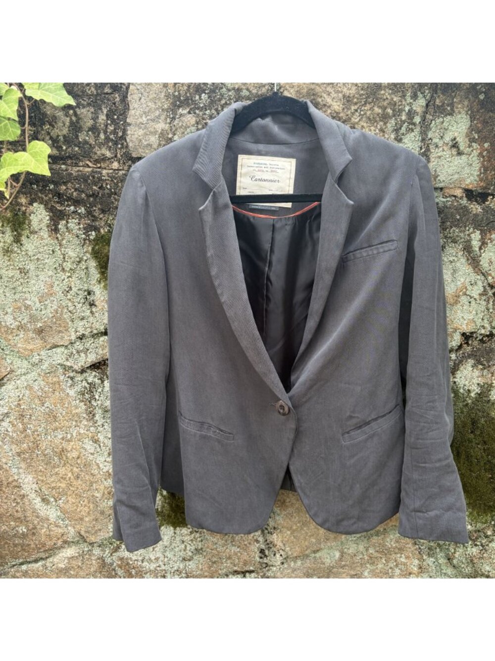 Anthropologie Cartonnier One Button Blazer Size 6 Gray Pockets Preppy Minimalist - Picture 12 of 15